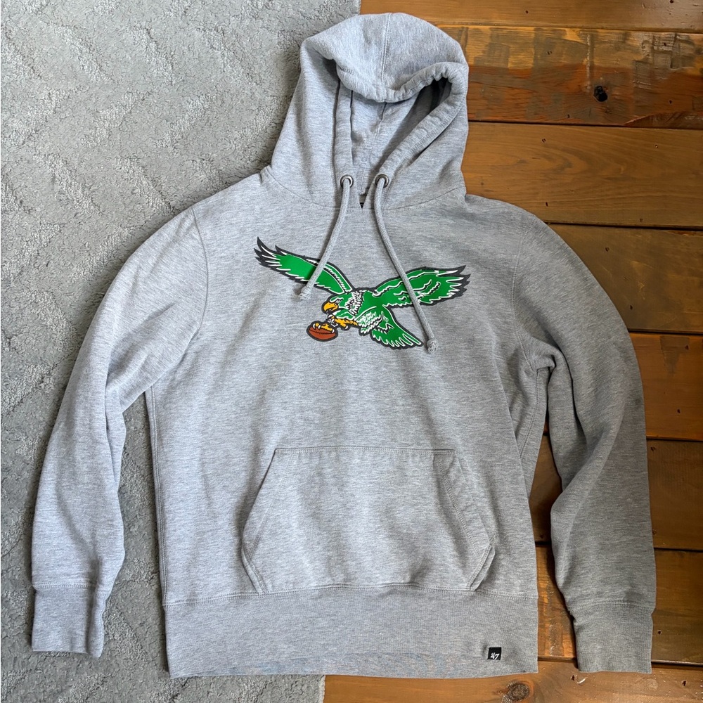 47 Brand Philadelphia Eagles Gray Hoodie with Old Logo Kelly Green Small